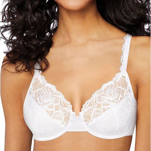Bali 6543 Lace Light Lined Support Underwire Bra 44DD Full Figure Classic White